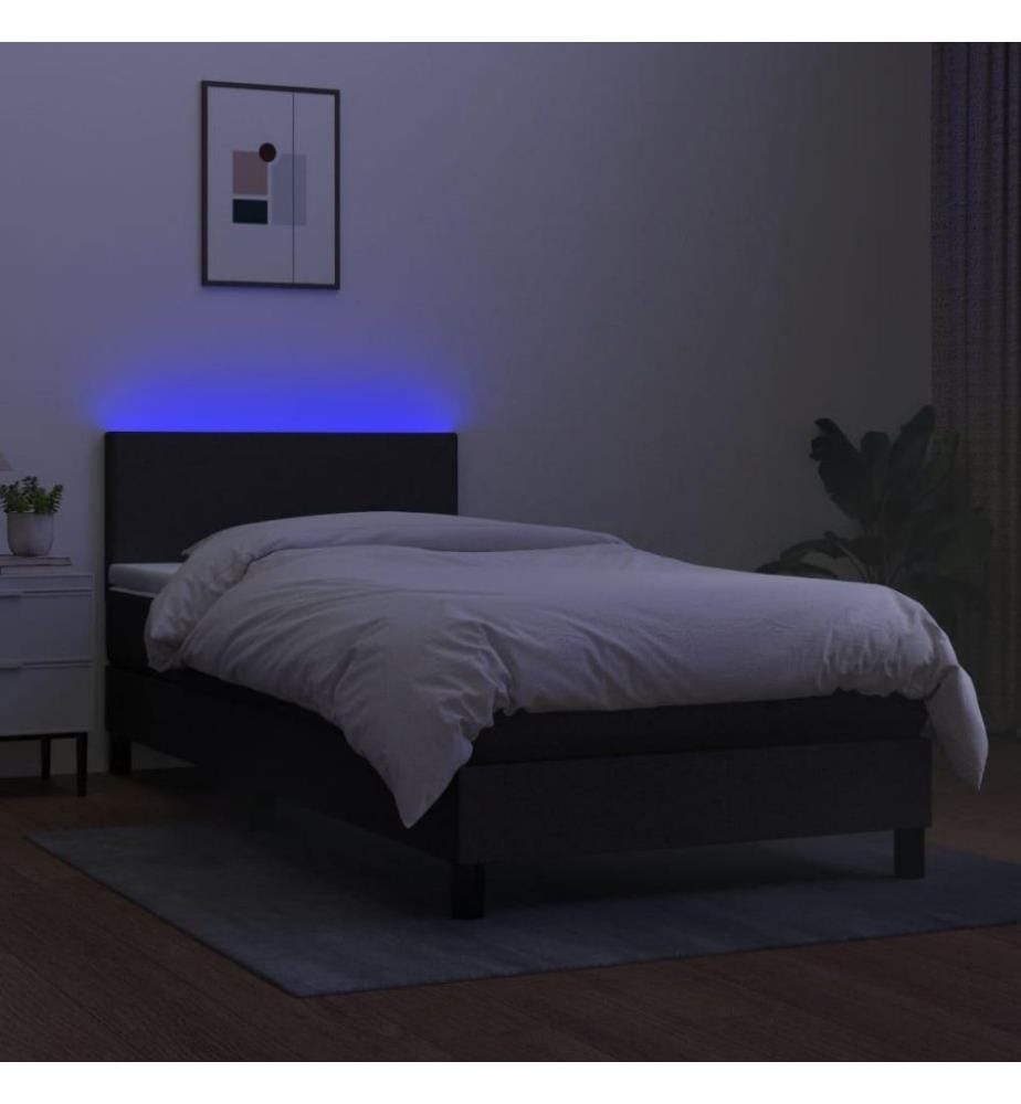 Sommier tapissier avec matelas et LED Noir 80x200cm Tissu
