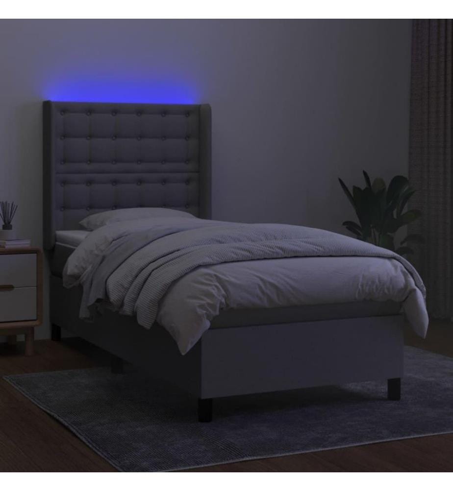 Boxspringbett mit Matratze & LED Hellgrau 80x200 cm Stoff