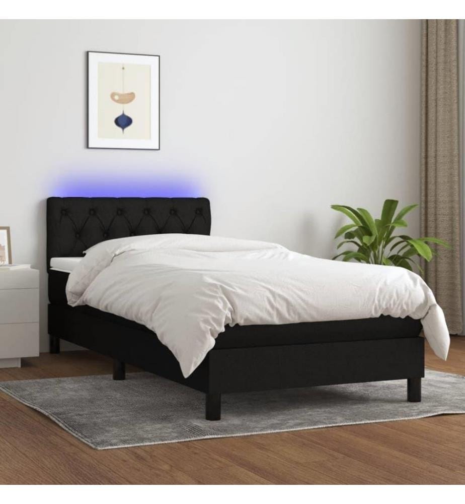 Sommier tapissier avec matelas et LED Noir 80x200cm Tissu