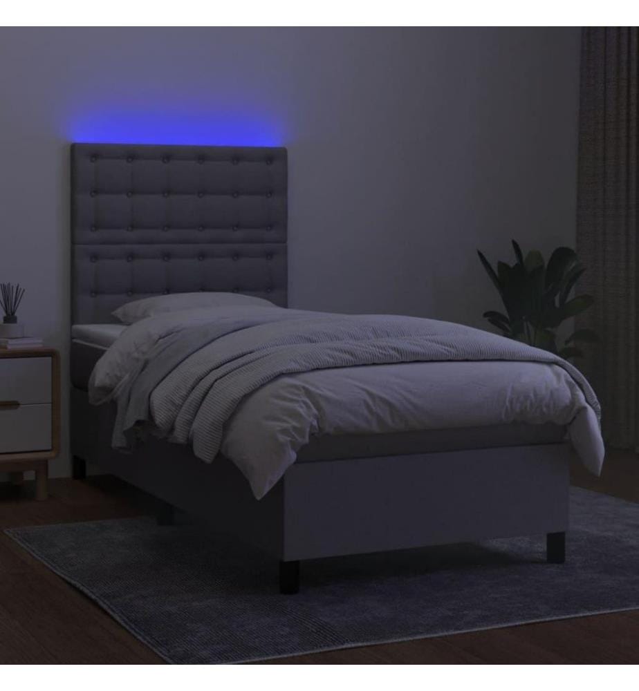 Boxspringbett mit Matratze & LED Hellgrau 80x200 cm Stoff