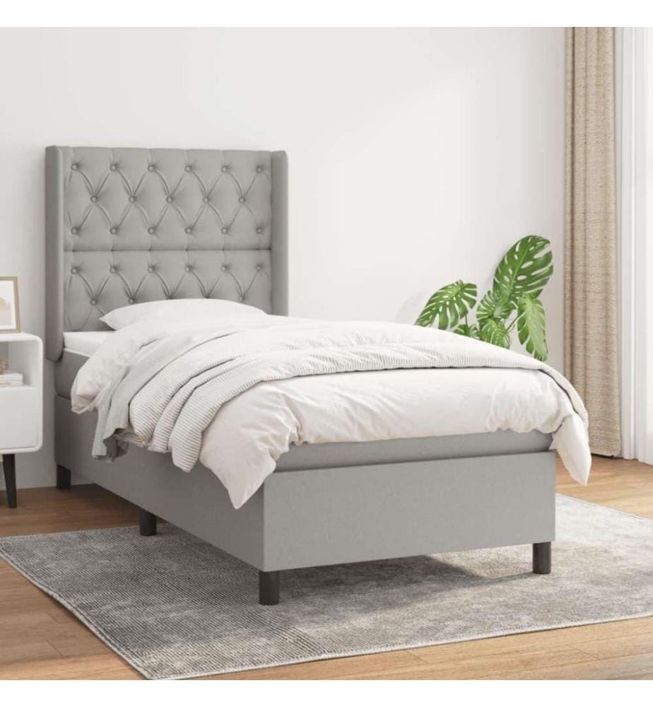 Boxspringbett mit Matratze Hellgrau 80x200 cm Stoff