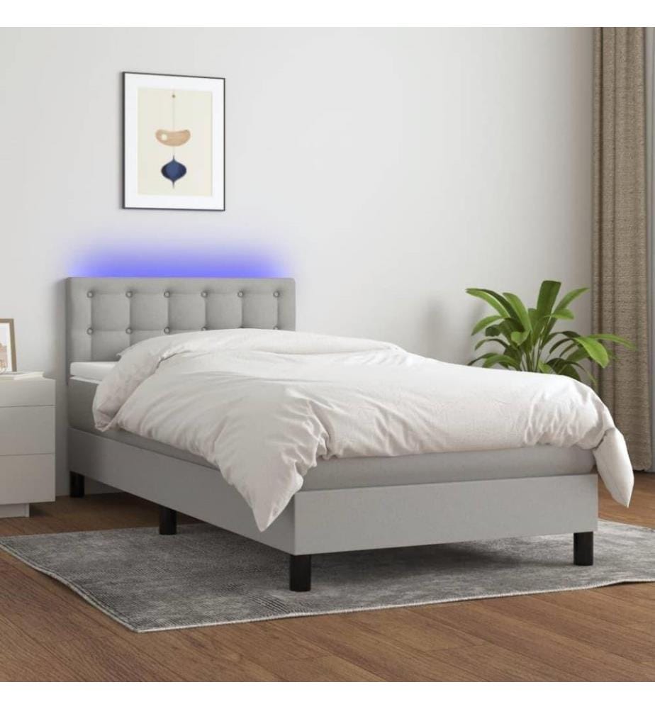 Boxspringbett mit Matratze & LED Hellgrau 80x200 cm Stoff