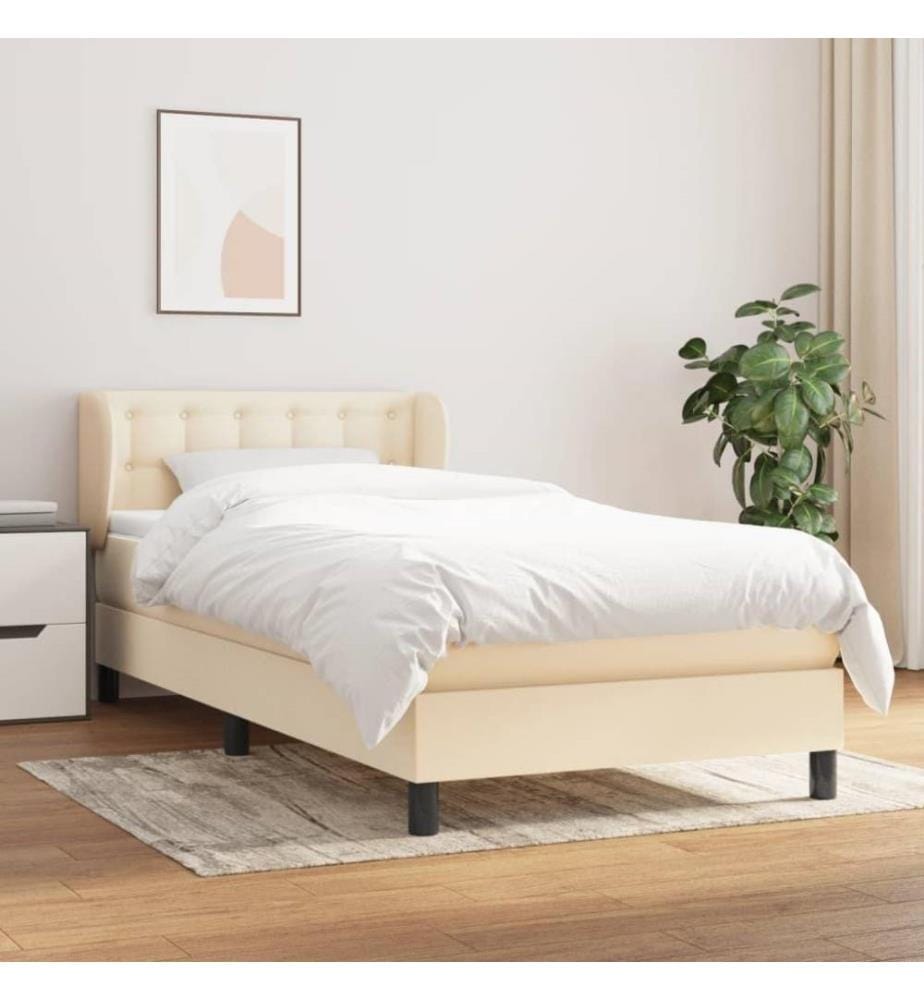 Lit à sommier tapissier avec matelas Crème 90x200 cm Tissu