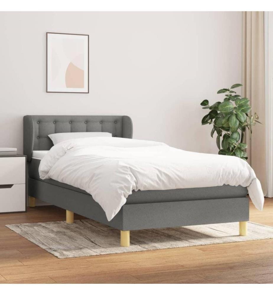 Lit à sommier tapissier avec matelas Gris foncé 90x200 cm Tissu