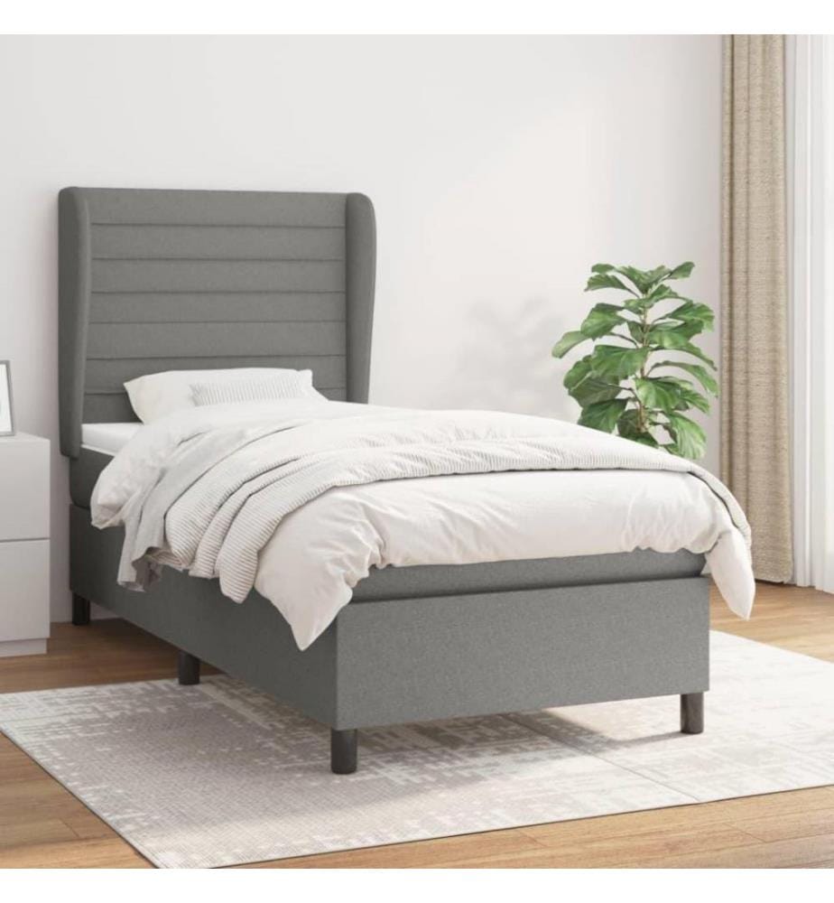 Boxspringbett mit Matratze Dunkelgrau 100x200 cm Stoff