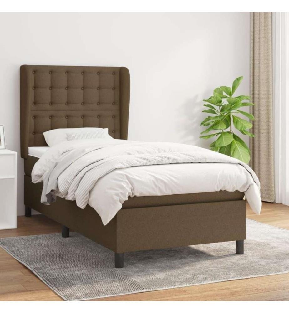 Lit à sommier tapissier avec matelas Marron foncé 90x200 cm