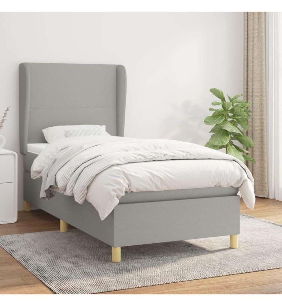 Boxspringbett mit Matratze Hellgrau 100x200 cm Stoff