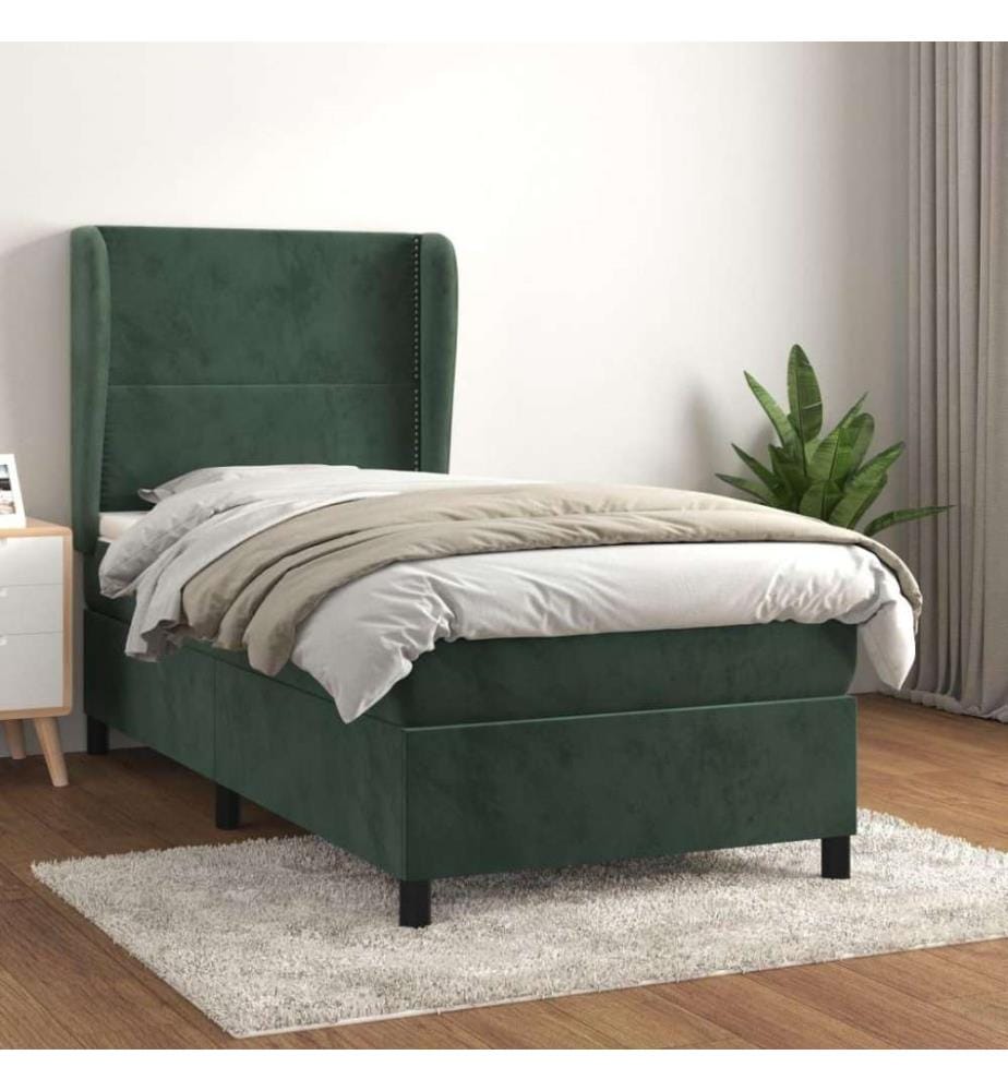 Boxspringbett mit Matratze Dunkelgrün 100x200 cm Samt