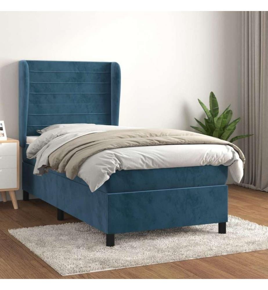 Boxspringbett mit Matratze Dunkelblau 100x200 cm Samt