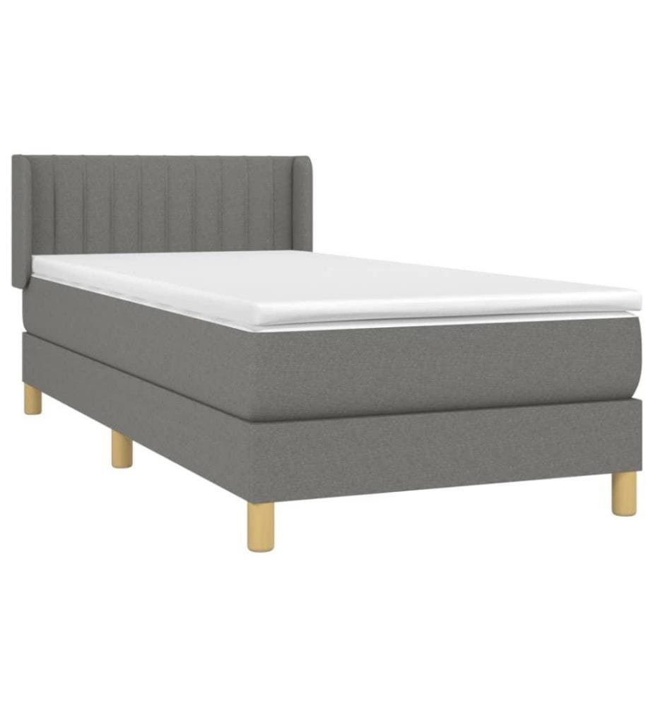 Lit à sommier tapissier avec matelas Gris foncé 90x200 cm Tissu