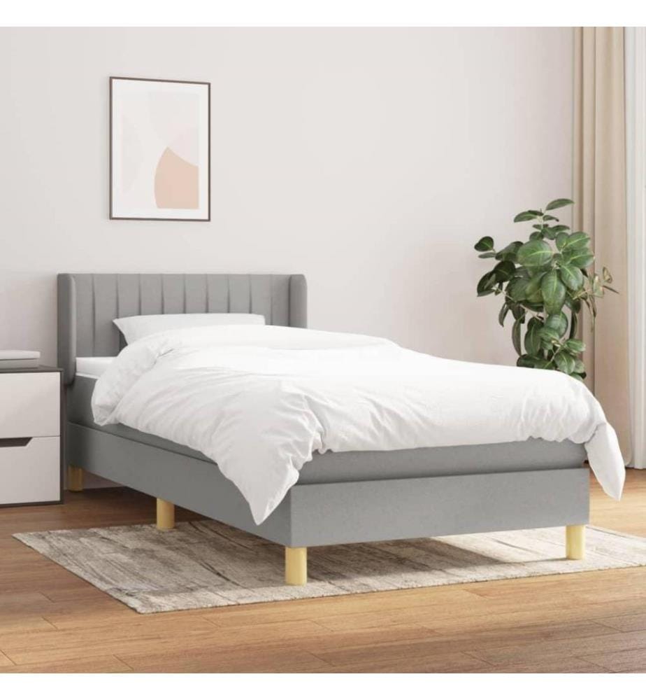 Boxspringbett mit Matratze Hellgrau 100x200 cm Stoff