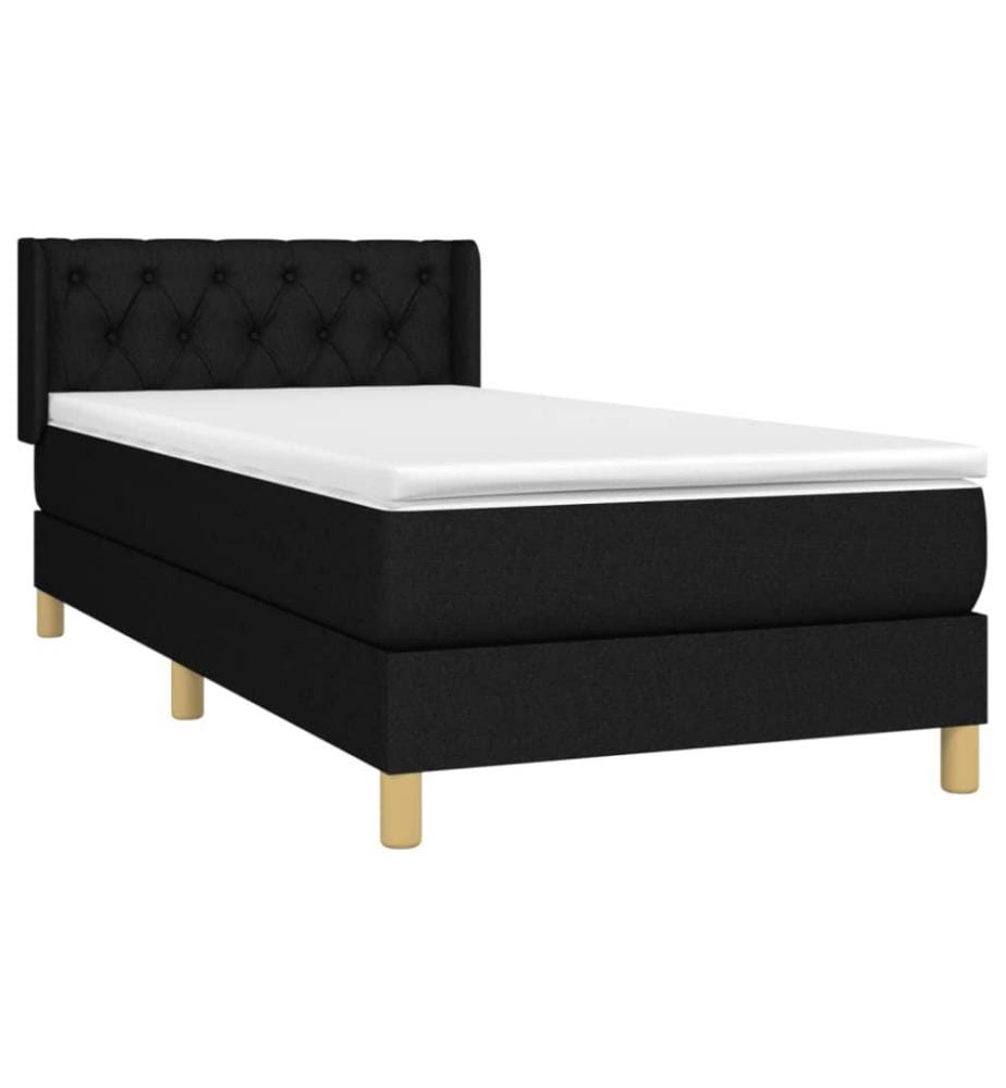 Lit à sommier tapissier et matelas Noir 80x200 cm Tissu