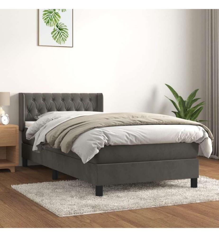 Boxspringbett mit Matratze Dunkelgrau 100x200 cm Samt