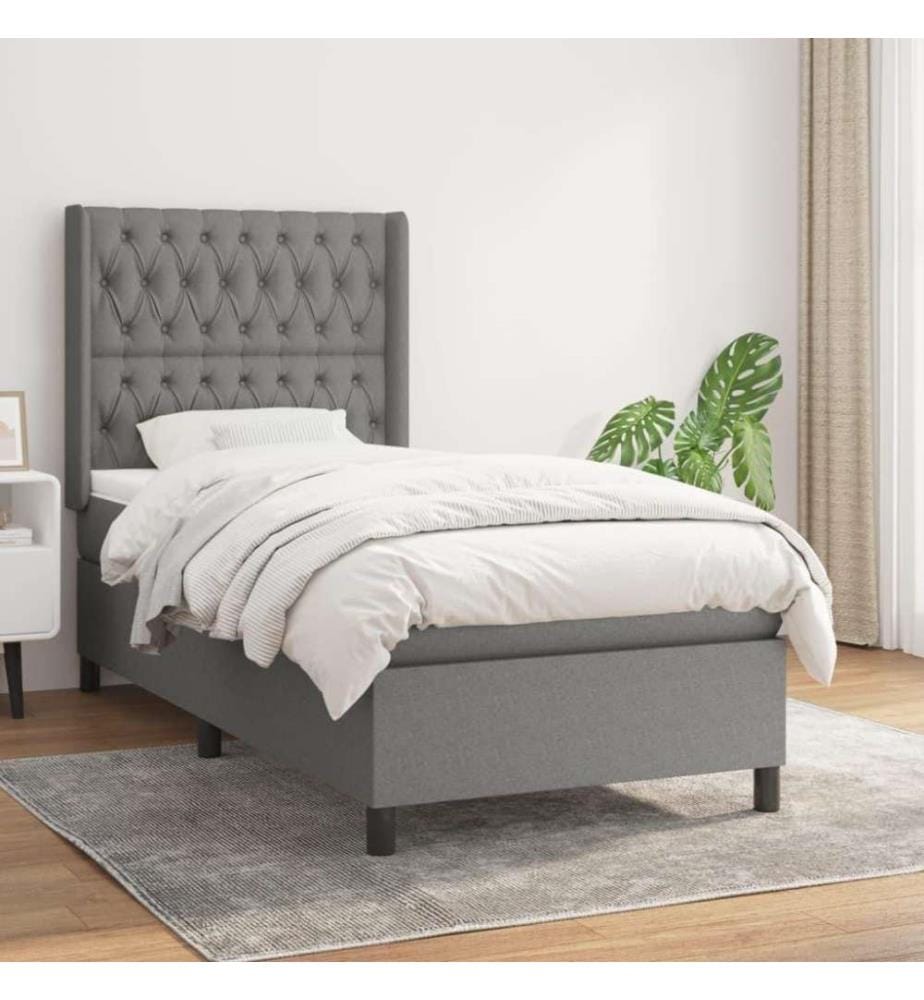 Boxspringbett mit Matratze Dunkelgrau 100x200 cm Stoff