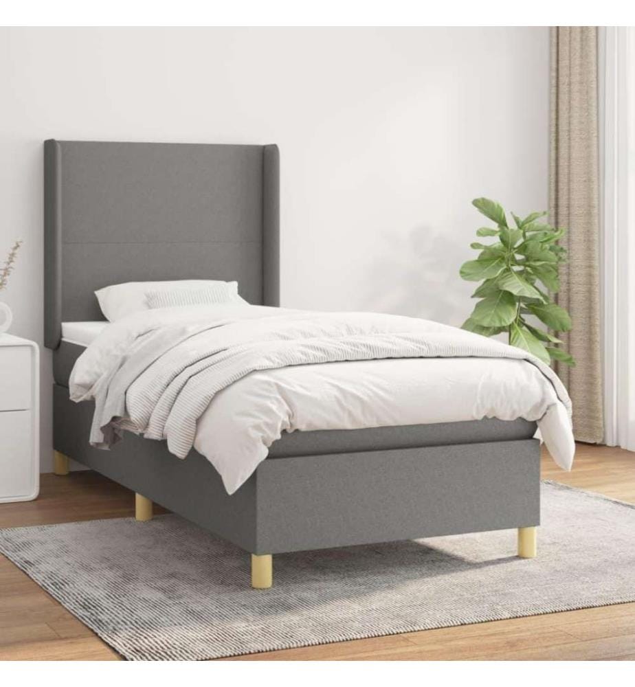 Boxspringbett mit Matratze Dunkelgrau 100x200 cm Stoff