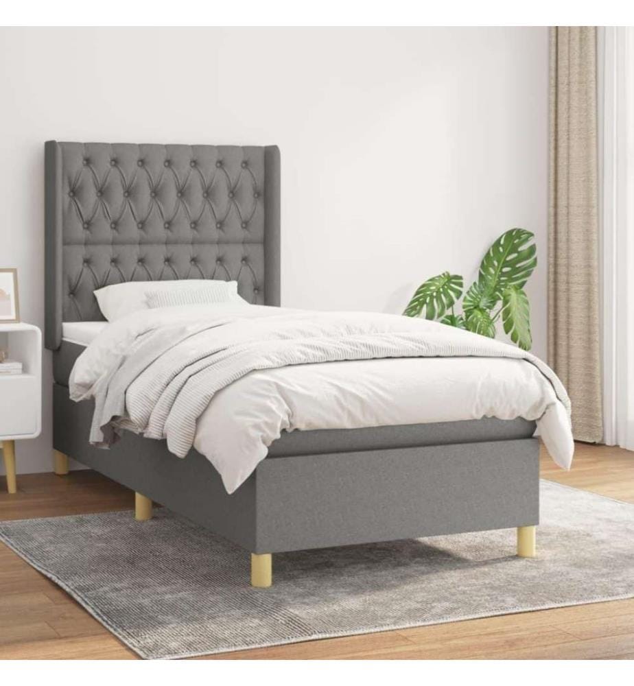 Boxspringbett mit Matratze Dunkelgrau 100x200 cm Stoff