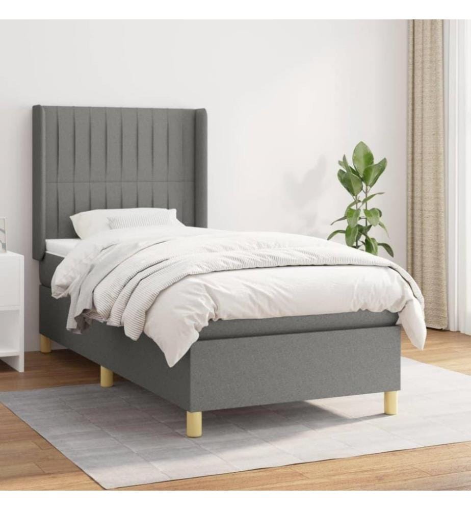 Boxspringbett mit Matratze Dunkelgrau 100x200 cm Stoff