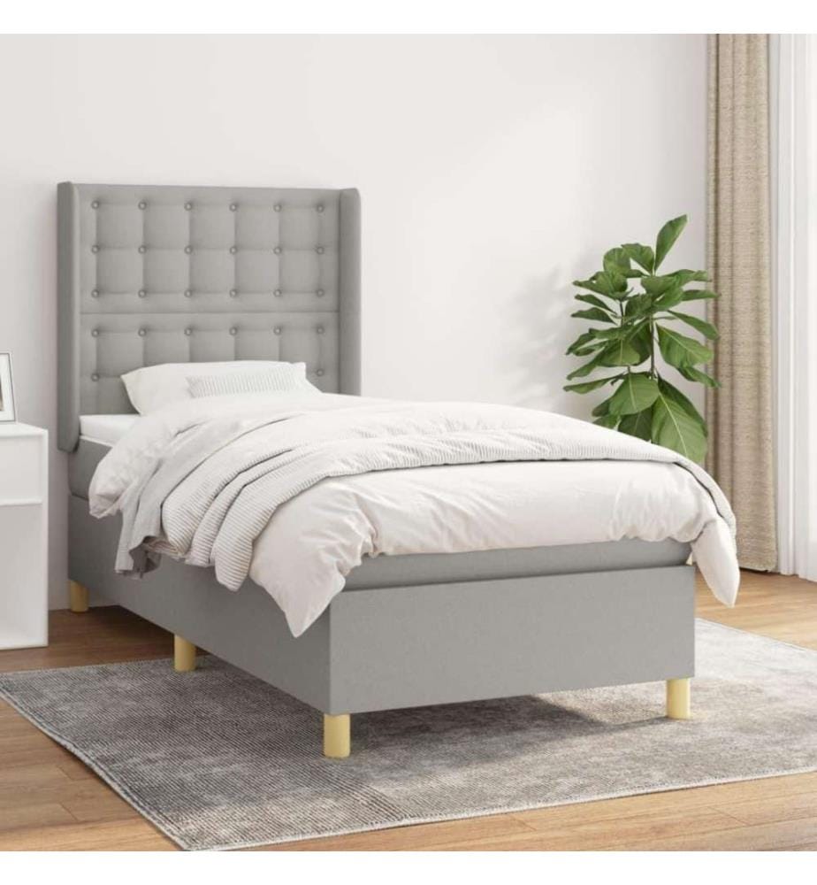 Boxspringbett mit Matratze Hellgrau 100x200 cm Stoff