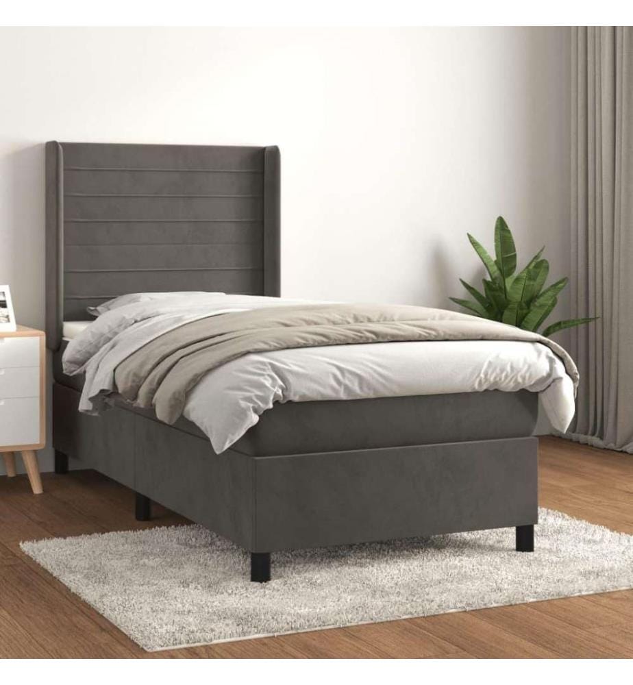 Boxspringbett mit Matratze Dunkelgrau 100x200 cm Samt