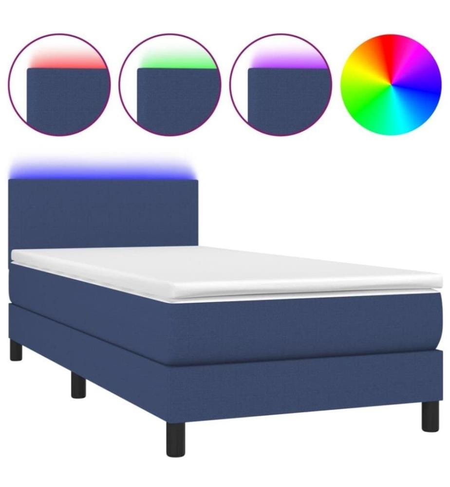 Boxspringbett mit Matratze & LED Blau 100x200 cm Stoff