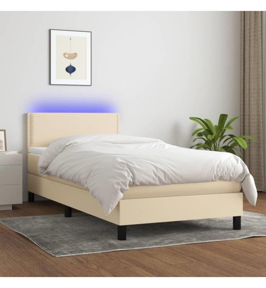 Sommier tapissier avec matelas et LED Crème 90x200 cm Tissu