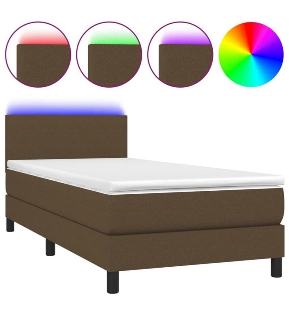 Sommier tapissier et matelas et LED Marron foncé 90x200cm Tissu