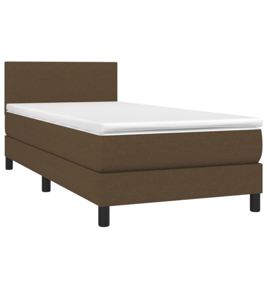 Sommier tapissier et matelas et LED Marron foncé 90x200cm Tissu
