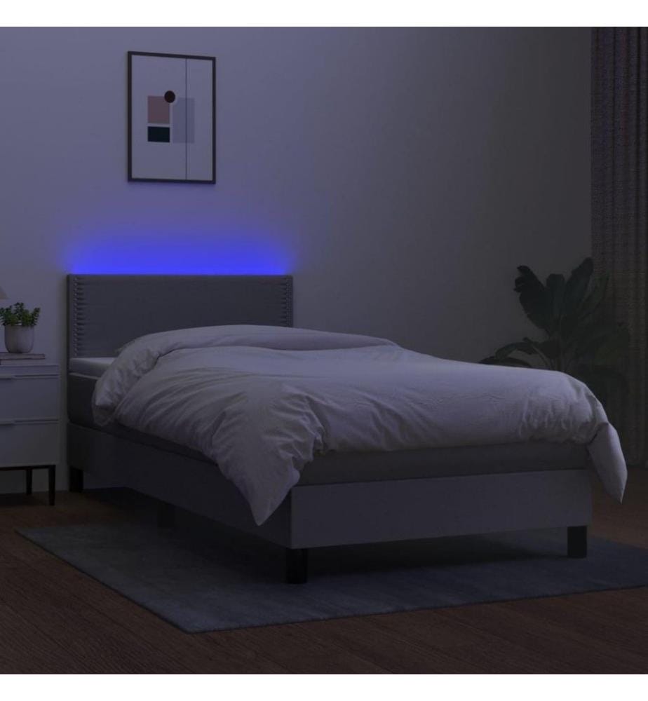 Sommier tapissier avec matelas et LED Gris clair 90x200cm Tissu