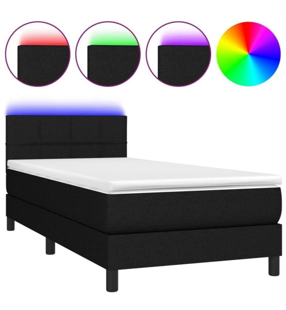 Boxspringbett mit Matratze & LED Schwarz 100x200 cm Stoff