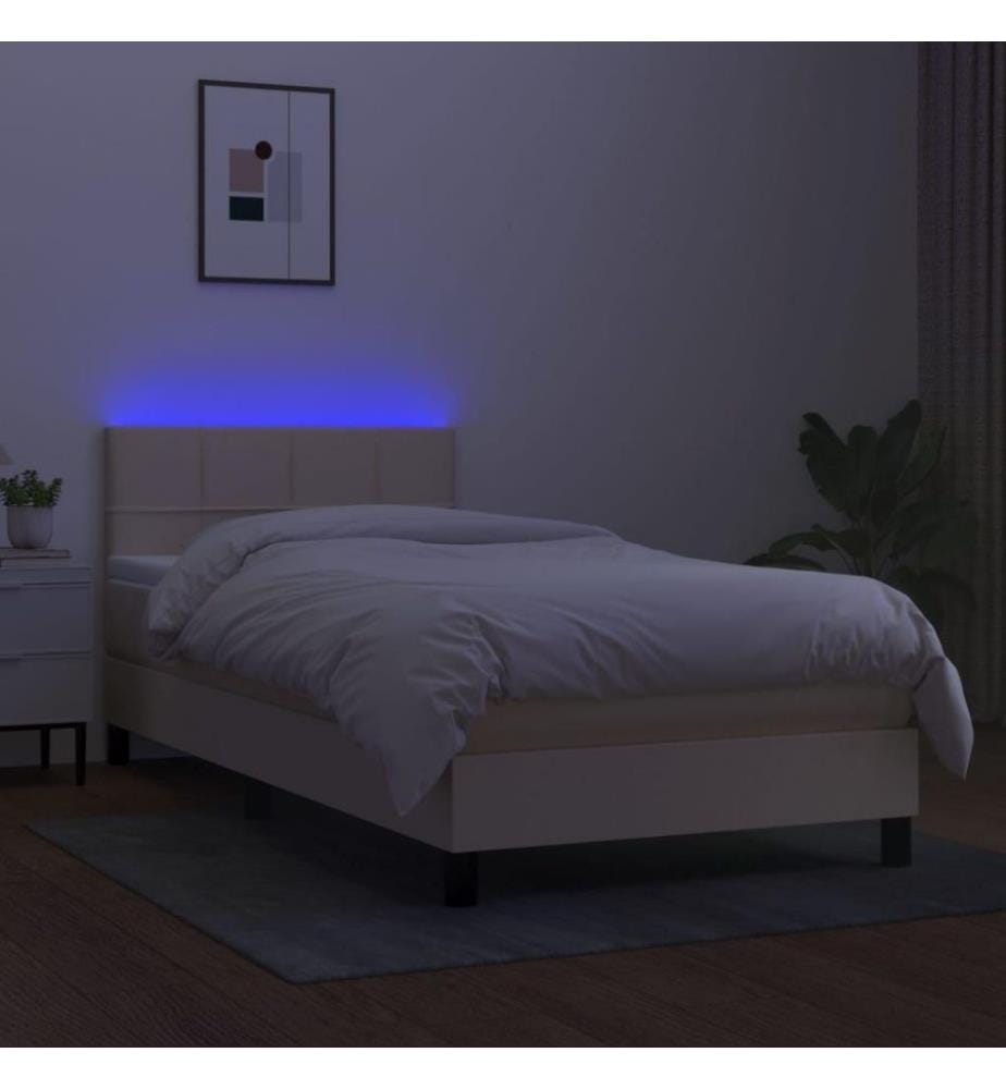 Sommier tapissier avec matelas et LED Crème 90x200 cm Tissu