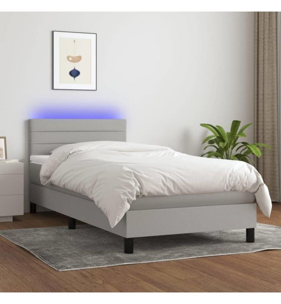 Sommier tapissier avec matelas et LED Gris clair 90x200cm Tissu