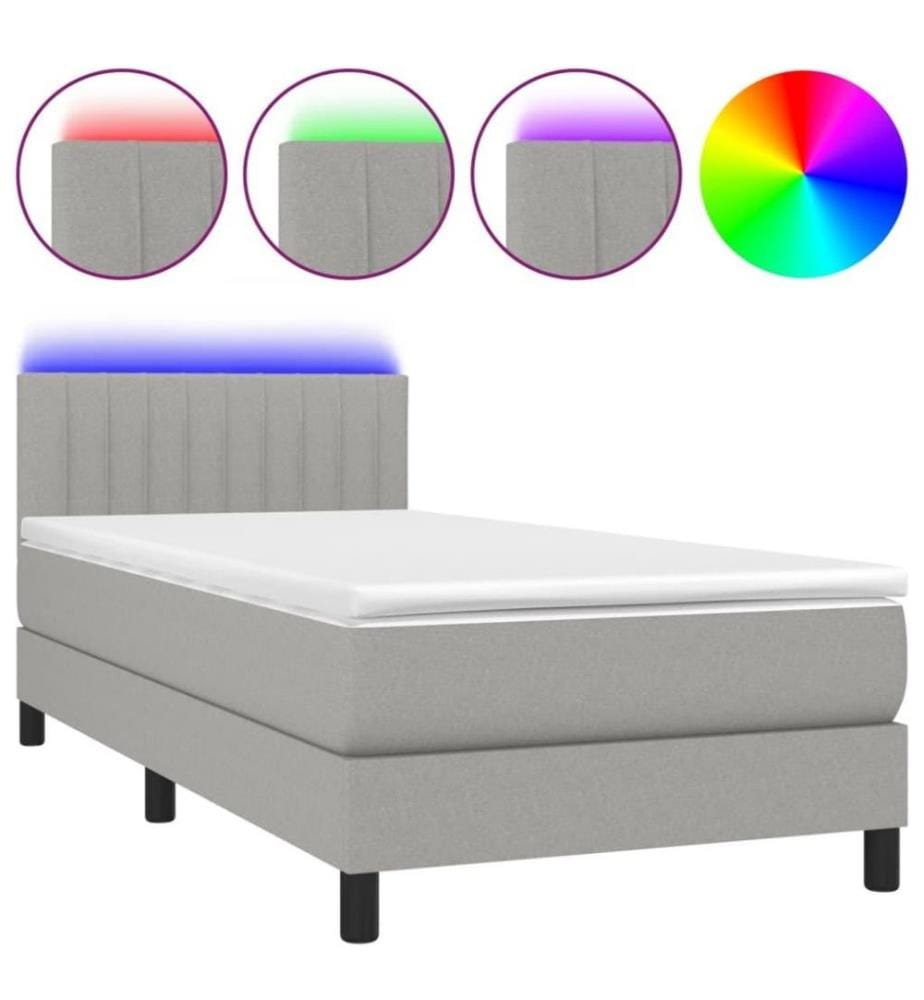 Sommier tapissier avec matelas et LED Gris clair 90x200cm Tissu