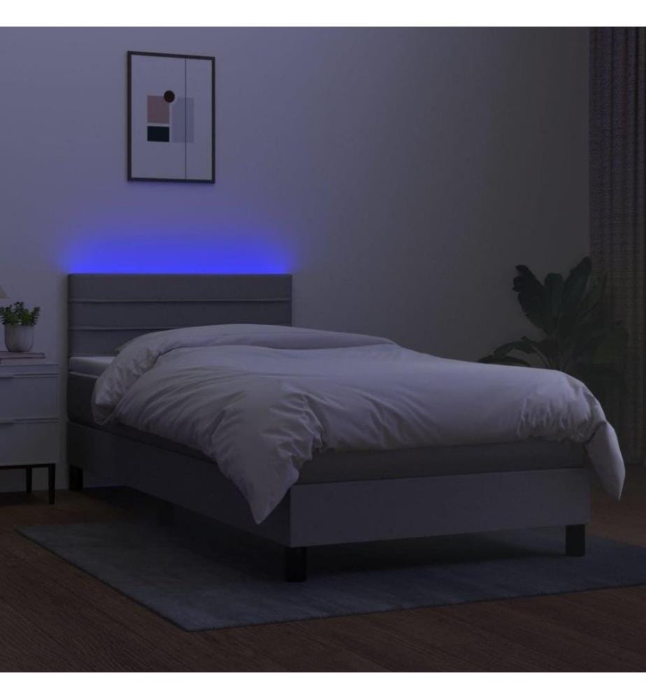 Boxspringbett mit Matratze & LED Hellgrau 100x200 cm Stoff