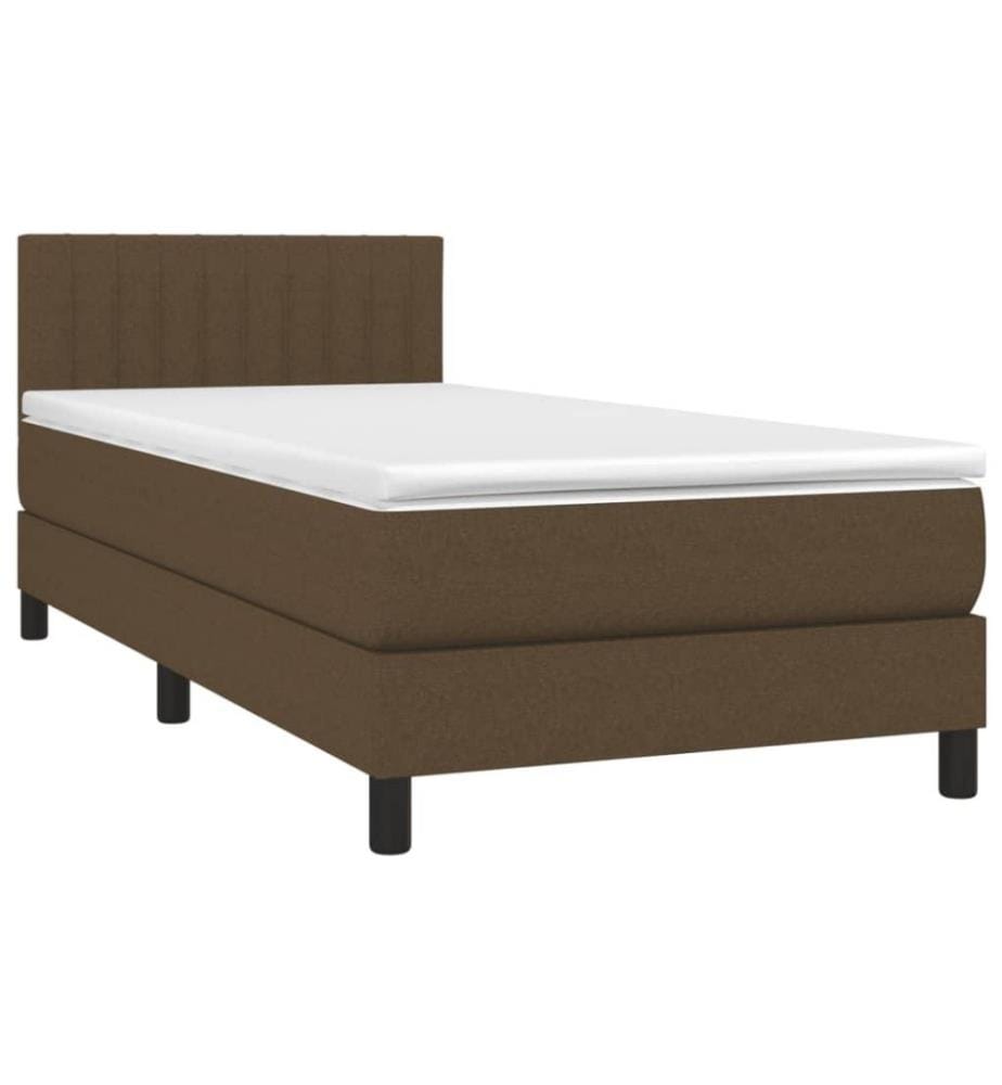 Sommier tapissier et matelas et LED Marron foncé 90x200cm Tissu