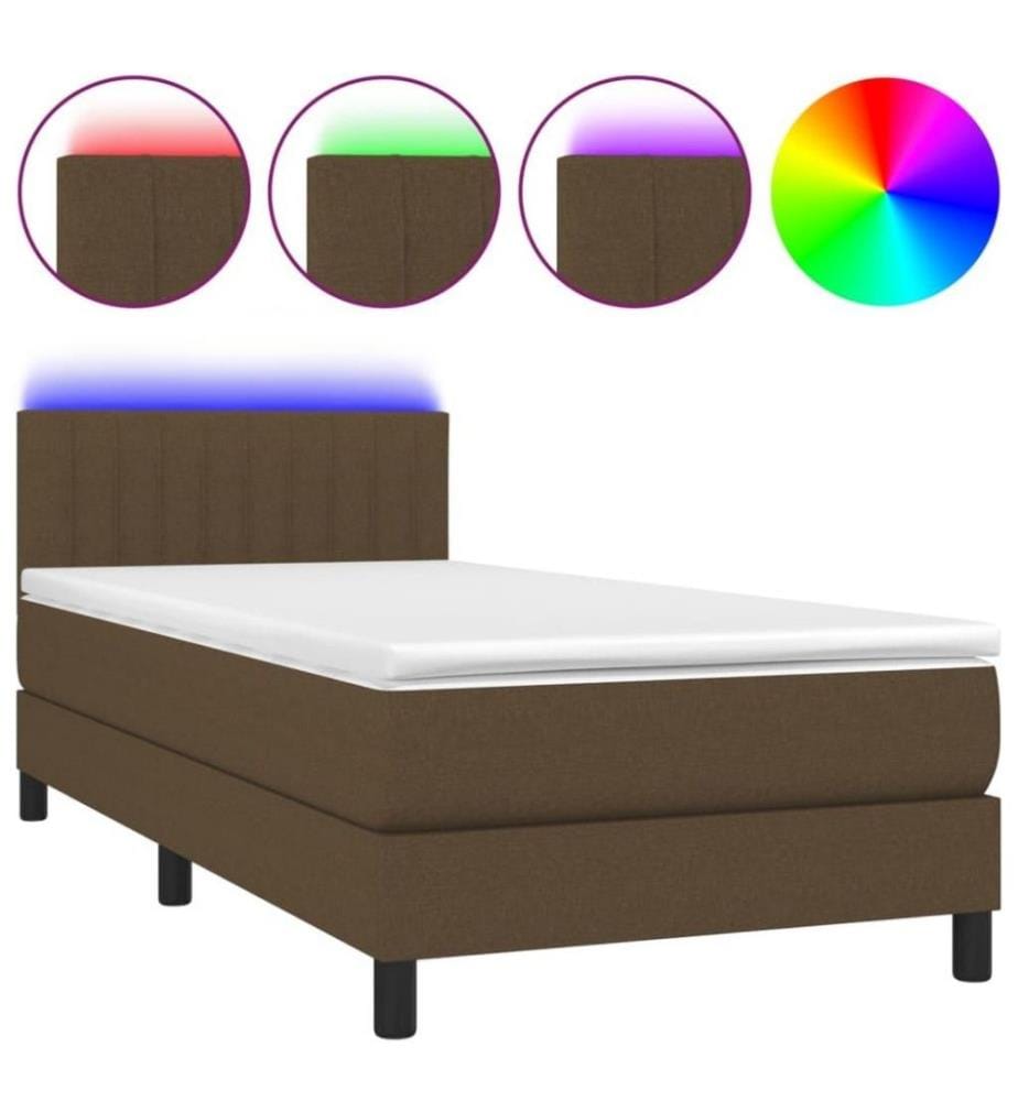 Boxspringbett mit Matratze & LED Dunkelbraun 100x200 cm Stoff