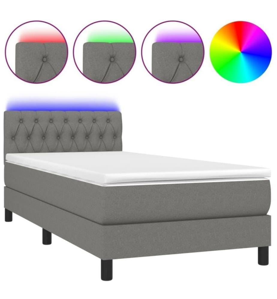 Boxspringbett mit Matratze & LED Dunkelgrau 100x200 cm Stoff