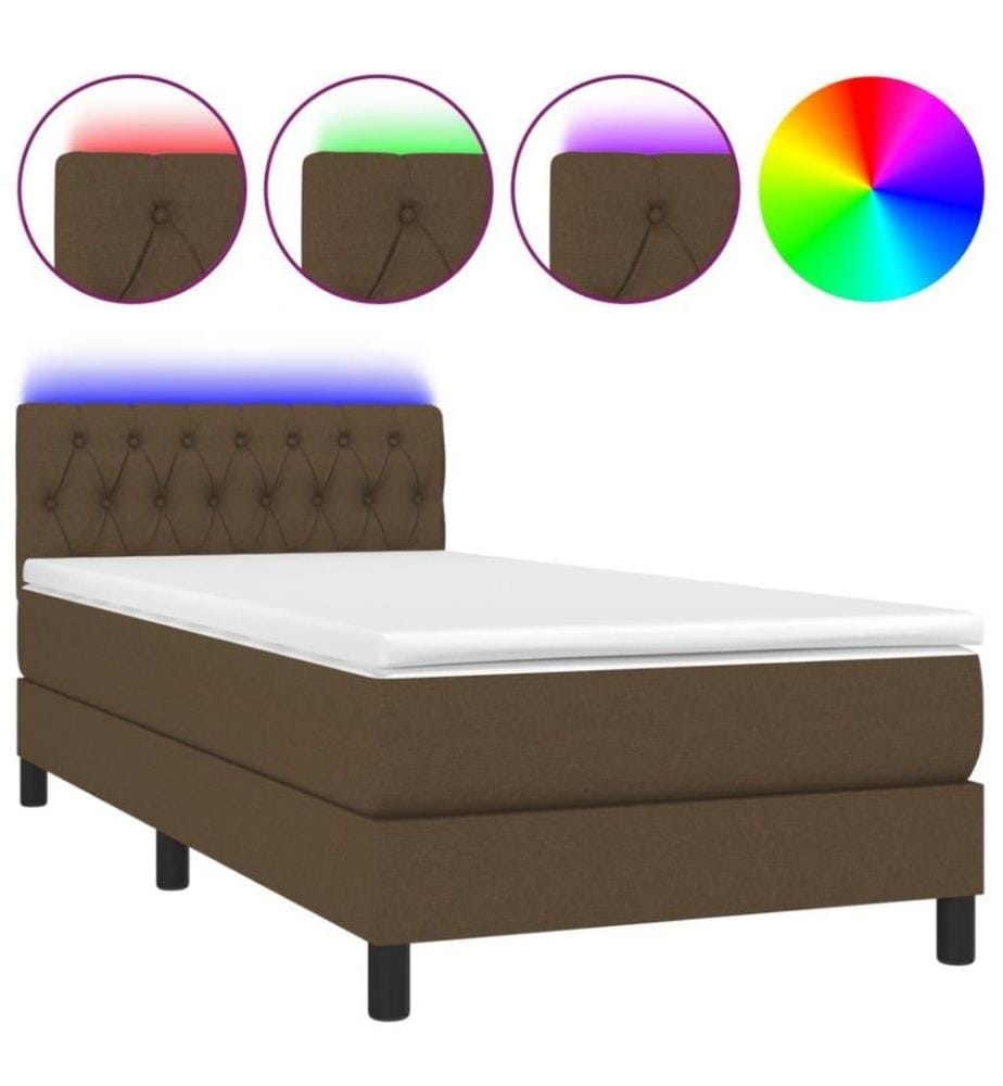 Boxspringbett mit Matratze & LED Dunkelbraun 100x200 cm Stoff