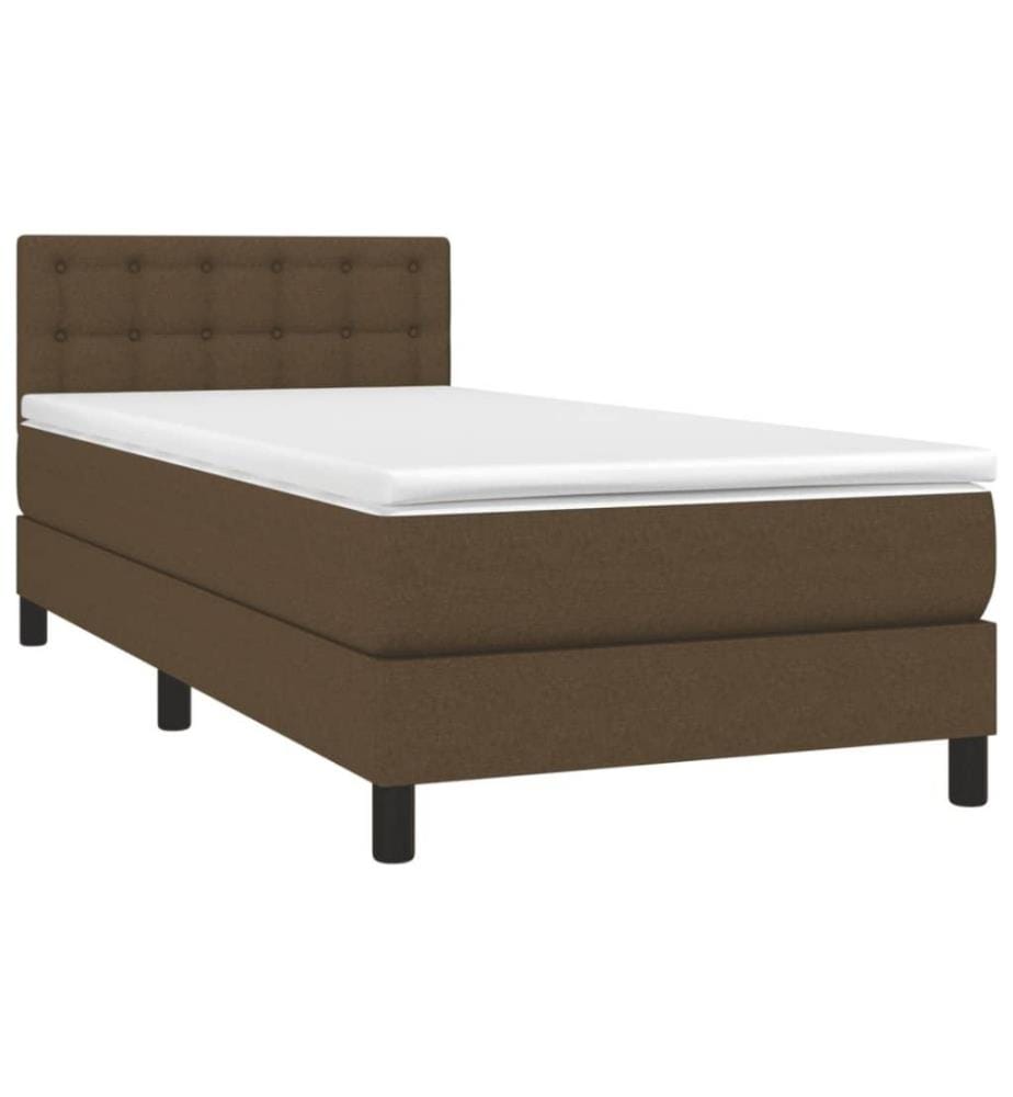 Sommier tapissier et matelas et LED Marron foncé 90x200cm Tissu