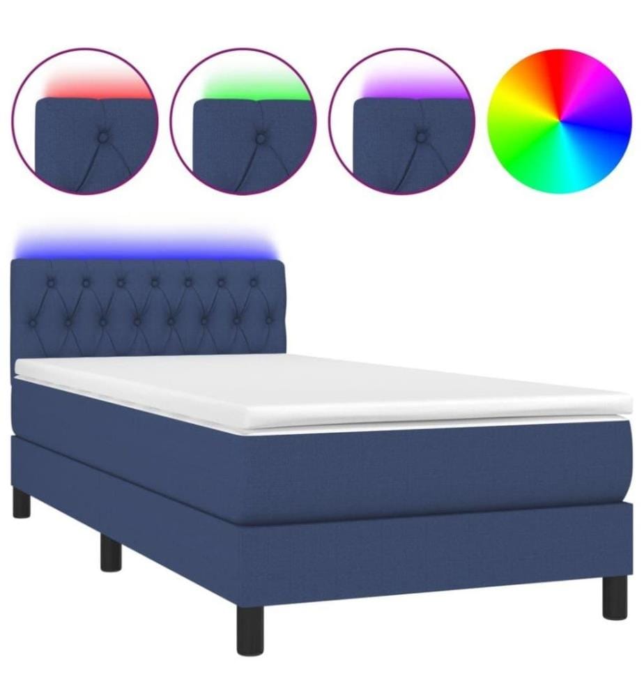 Boxspringbett mit Matratze & LED Blau 100x200 cm Stoff