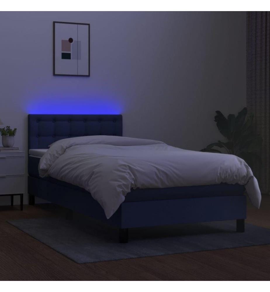 Boxspringbett mit Matratze & LED Blau 100x200 cm Stoff