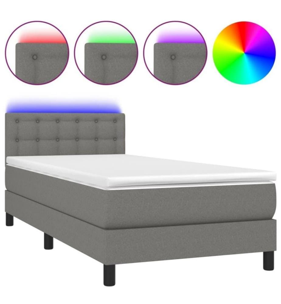 Boxspringbett mit Matratze & LED Dunkelgrau 90x200 cm Stoff