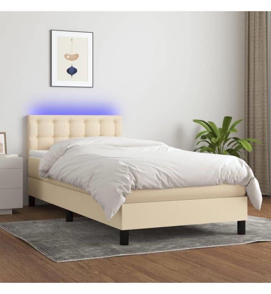Sommier tapissier avec matelas et LED Crème 90x200 cm Tissu