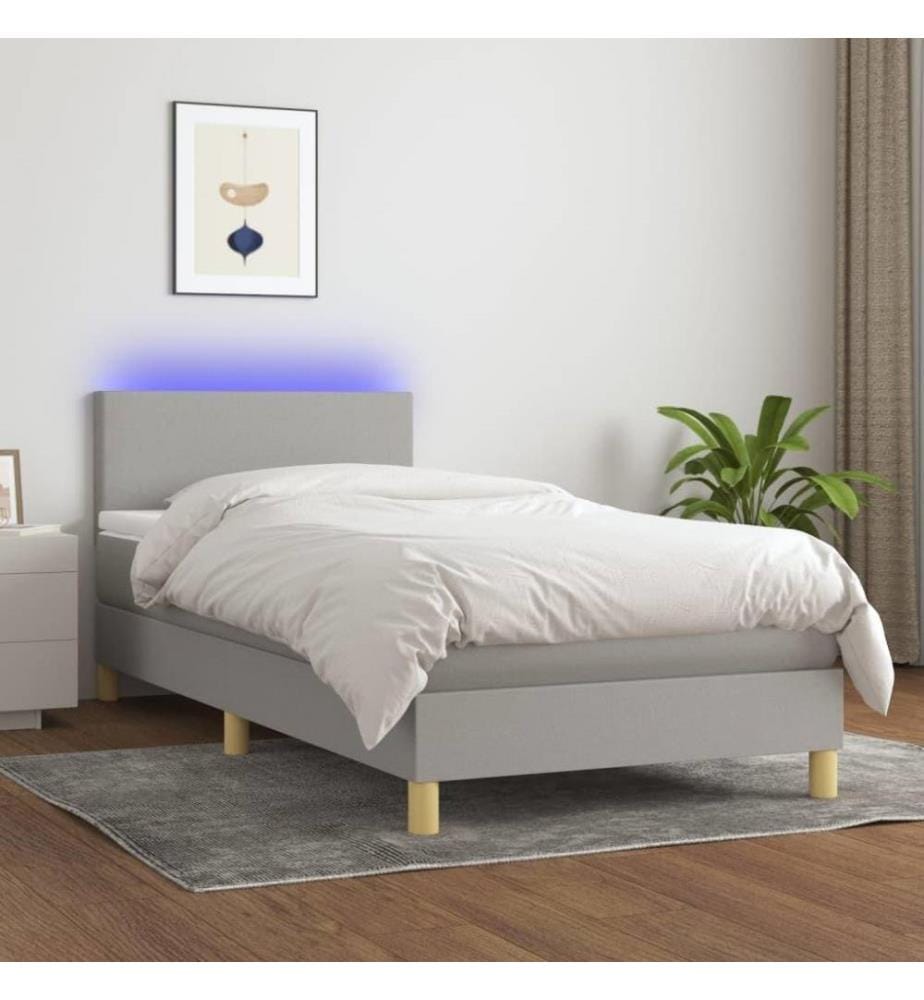 Boxspringbett mit Matratze & LED Hellgrau 100x200 cm Stoff