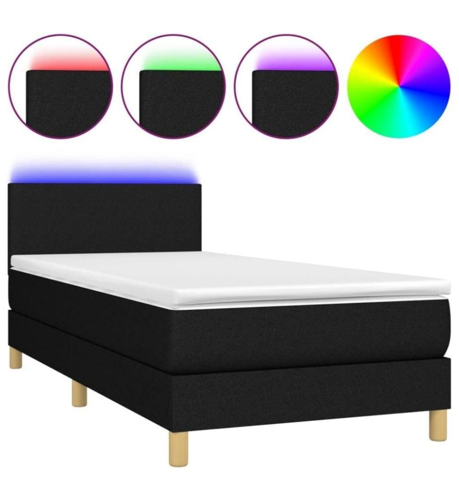 Boxspringbett mit Matratze & LED Schwarz 100x200 cm Stoff