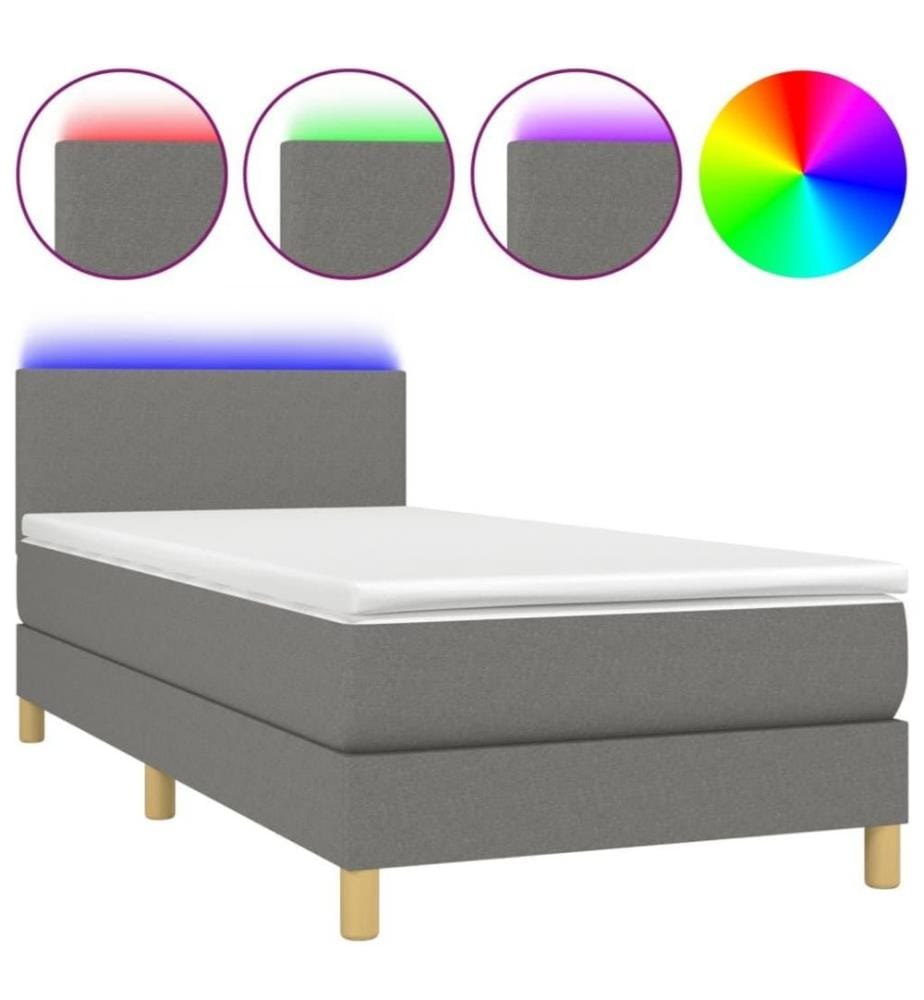 Boxspringbett mit Matratze & LED Dunkelgrau 90x200 cm Stoff
