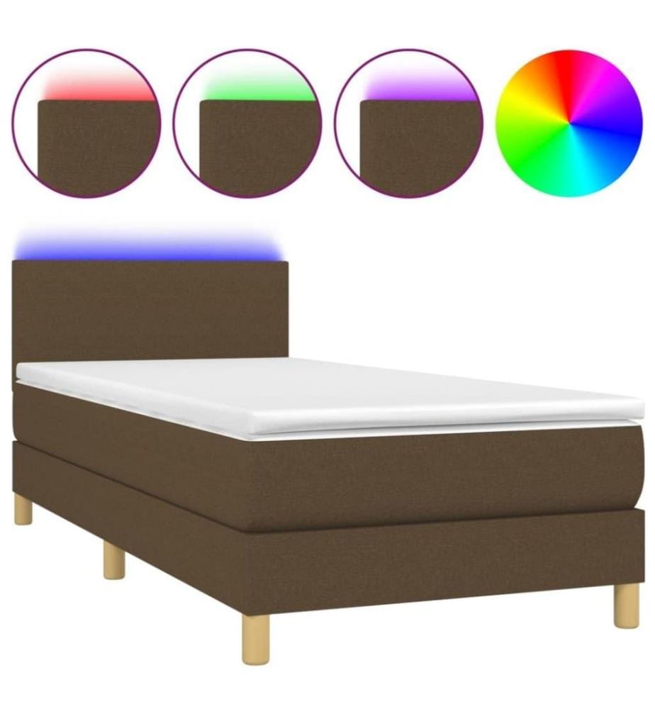 Sommier tapissier et matelas et LED Marron foncé 90x200cm Tissu