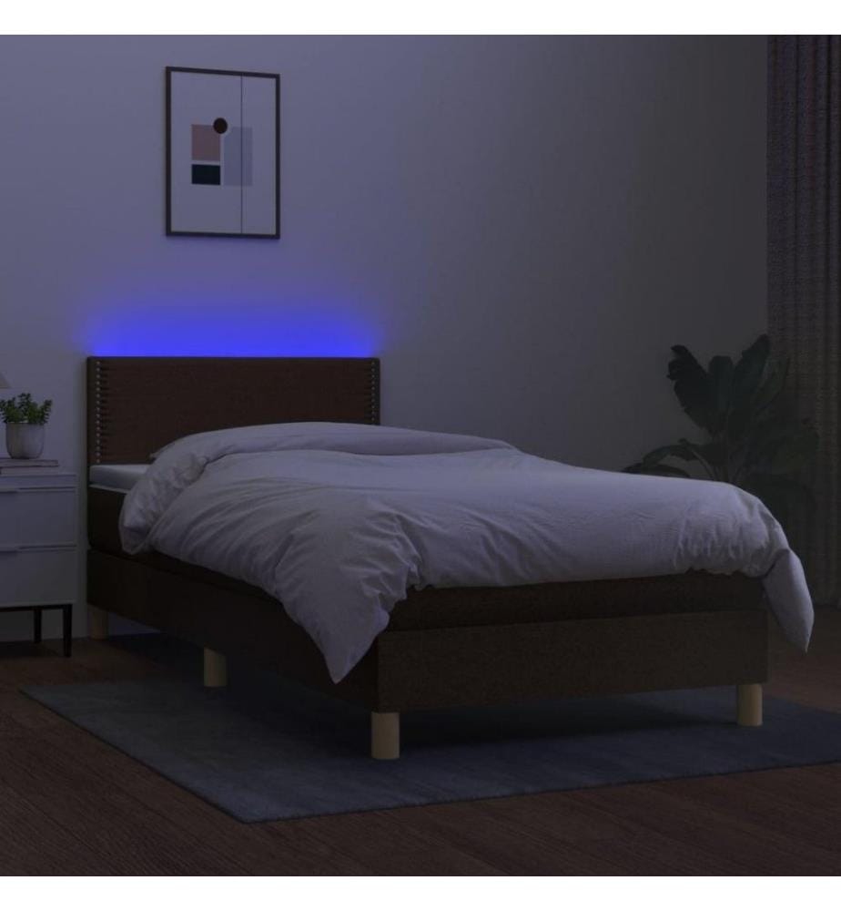 Boxspringbett mit Matratze & LED Dunkelbraun 100x200 cm Stoff