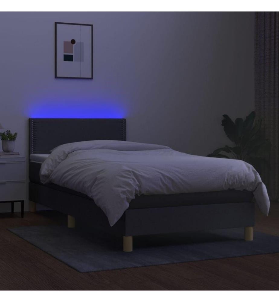 Boxspringbett mit Matratze & LED Dunkelgrau 90x200 cm Stoff