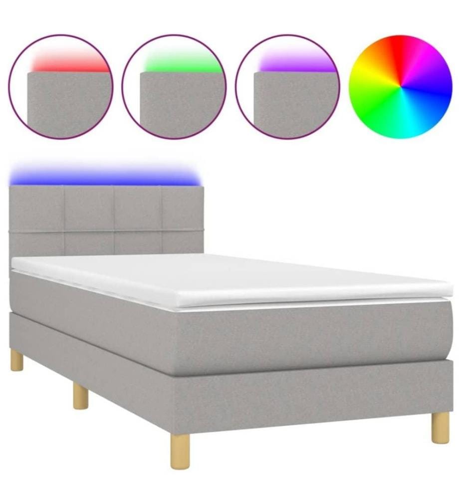 Sommier tapissier avec matelas et LED Gris clair 80x200cm Tissu