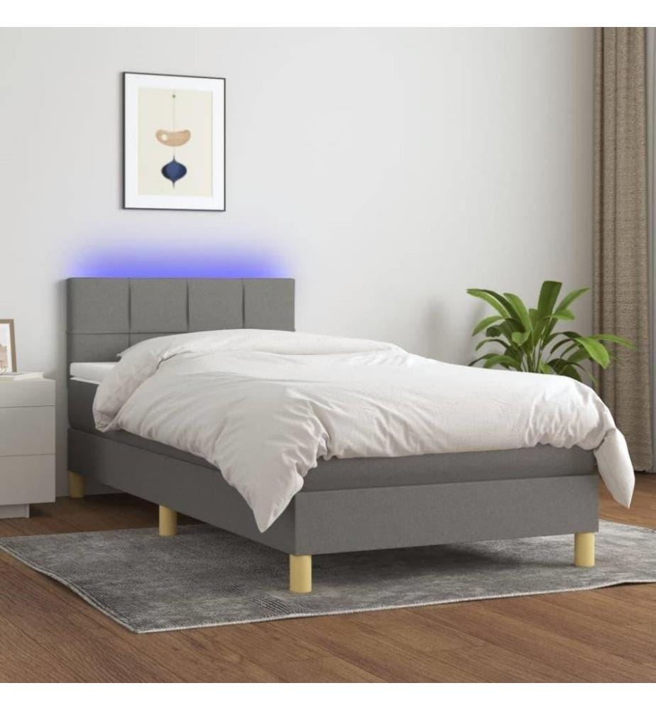 Boxspringbett mit Matratze & LED Dunkelgrau 100x200 cm Stoff